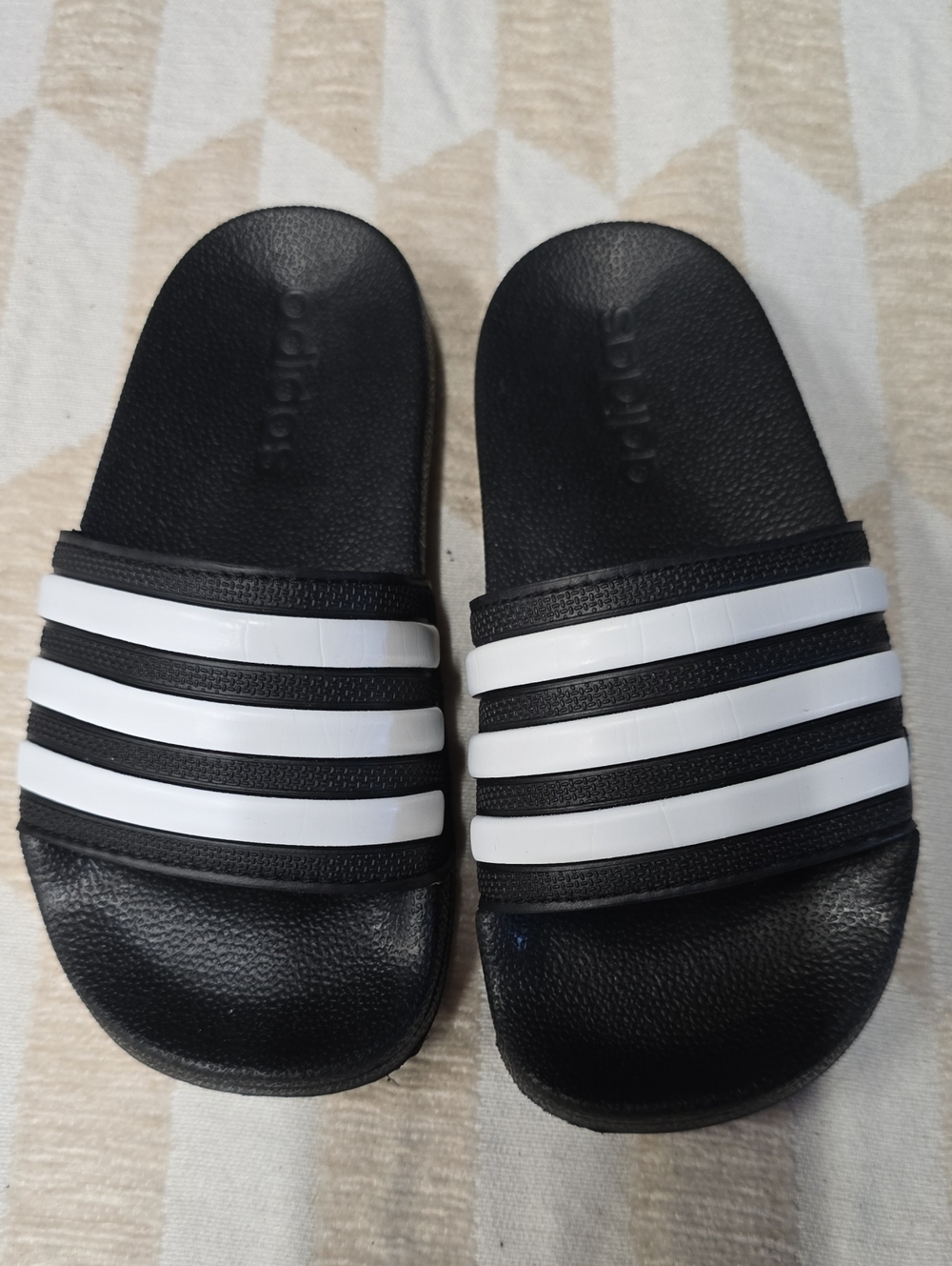 adidas Kids Black and White Slide Sandals - Three-Stripe Design